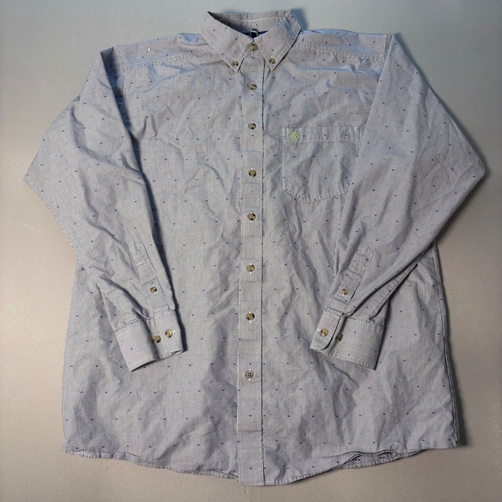 Ariat Pro Series Mens Large Tall Blue White Striped LS Button Down Shirt